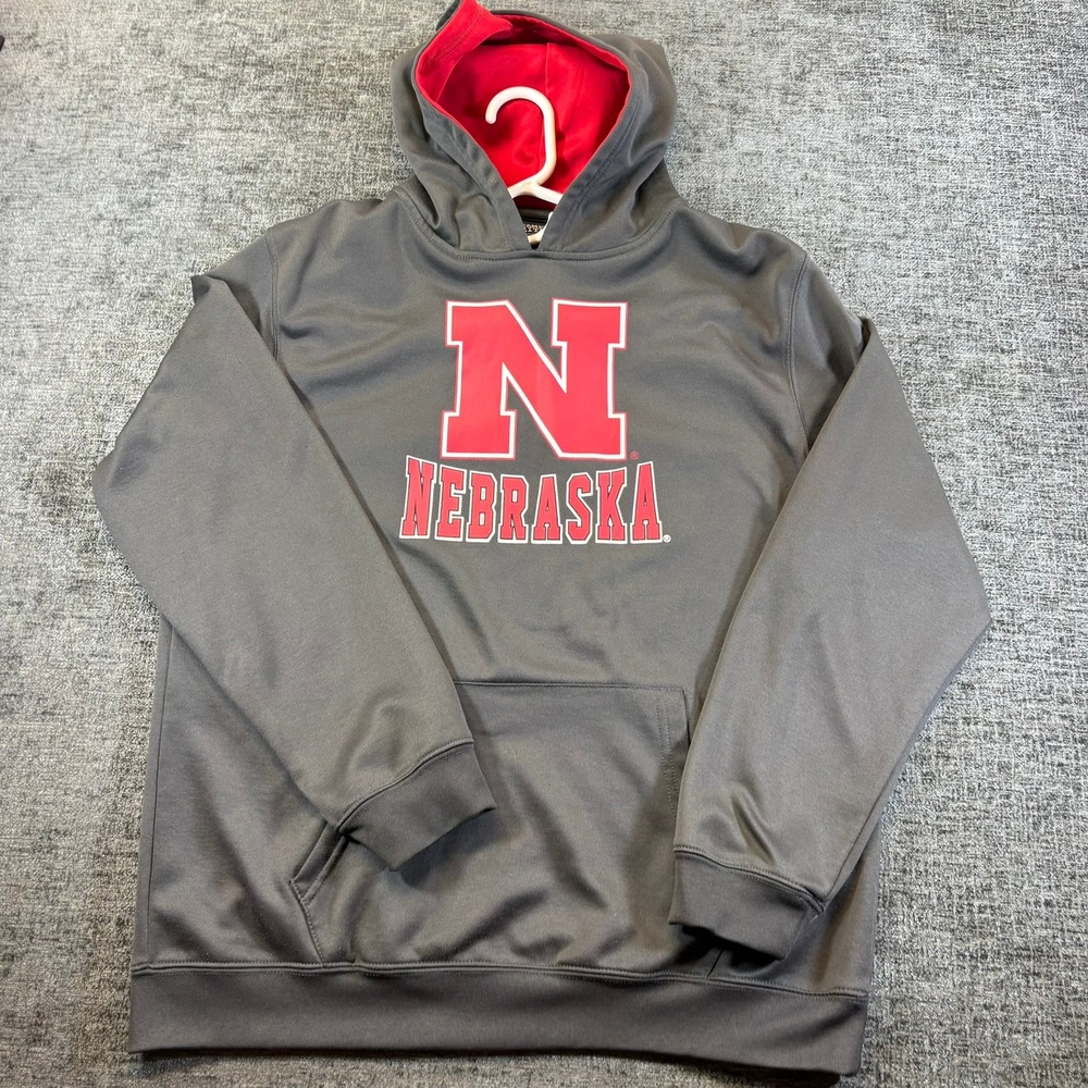 Campus Heritage Nebraska Hoodie Youth XL Gray Red Cornhuskers CNQH13